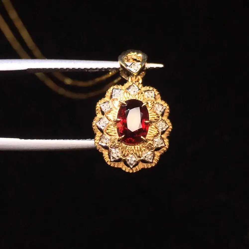 

Fine Jewelry Real 18K Gold AU750 G18K Natural 100% Ruby Gemstone 0.75c Pendant Gold Diamond Pendant Gemstone Necklaces for Women