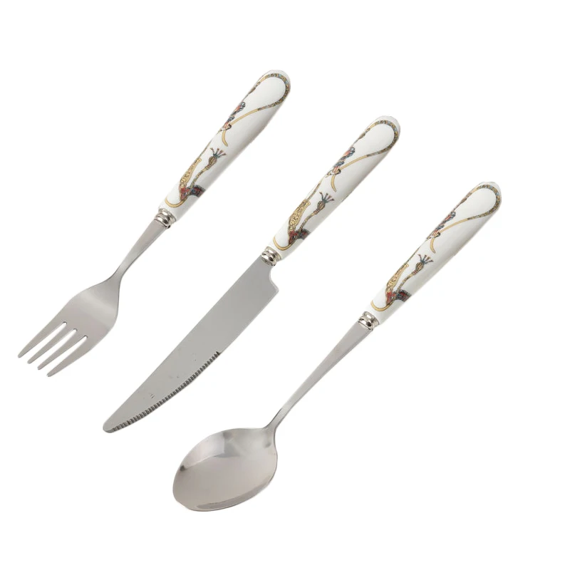 Buy Creative Ceramic Stainless Steel Fork Spoon Knife Kit for Household