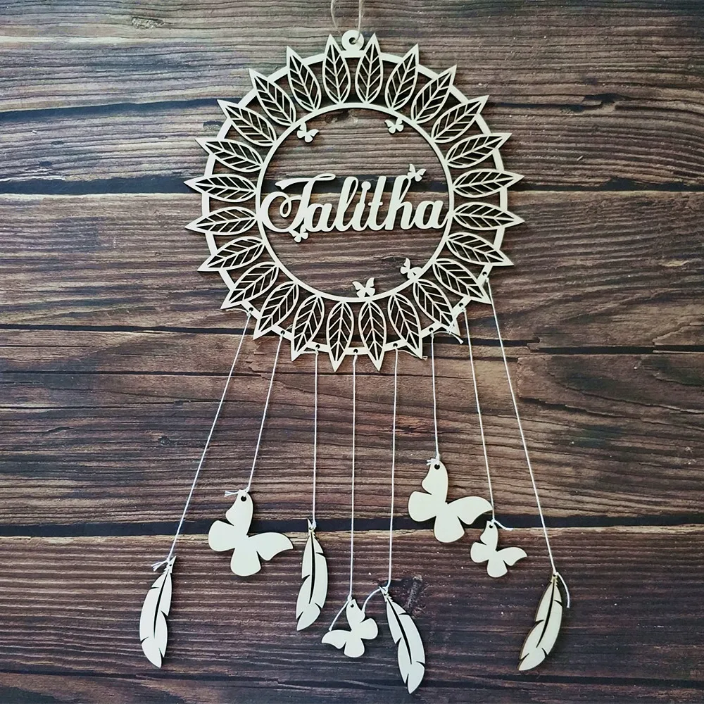 Personalized Custom Name Wooden Dream Catcher Wall Hanging Decor