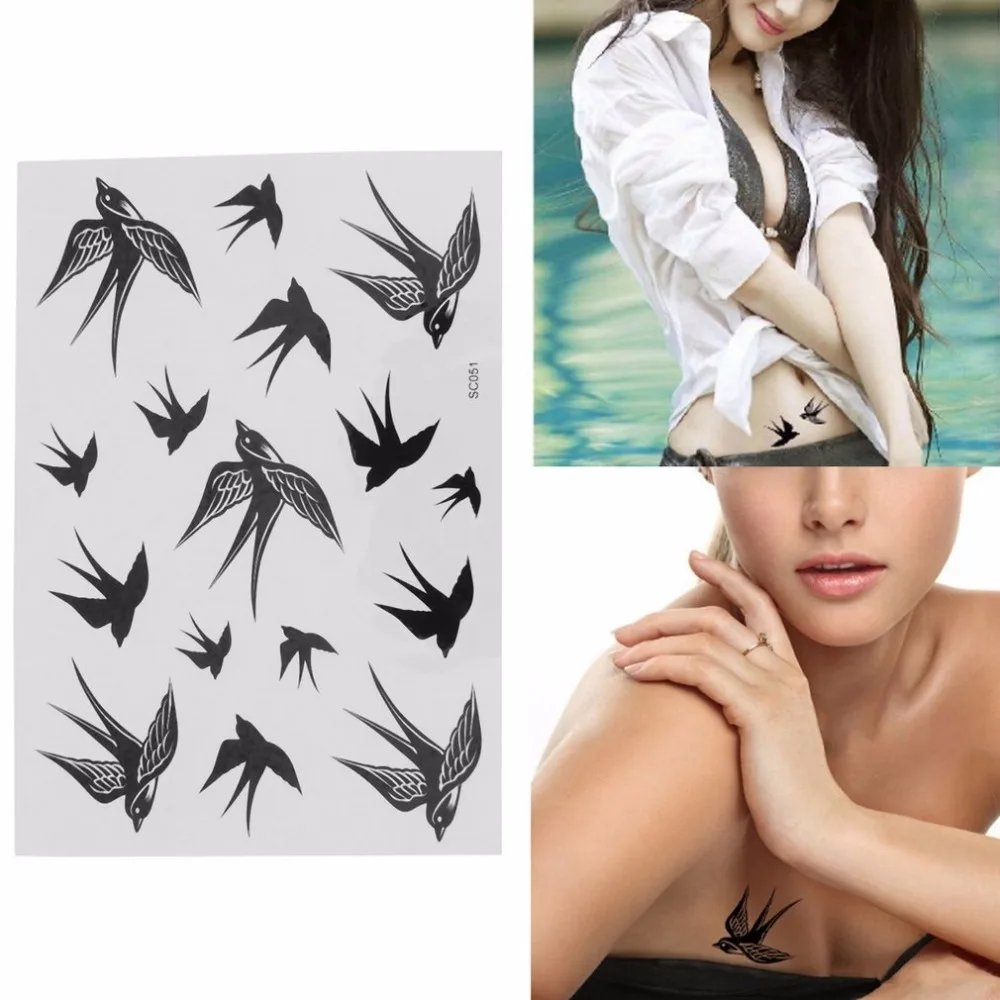 

1 Sheet Black Swallow Bird Design PVC Temporary Tattoo Paste Makeup Tattoo Sticker Non-toxic Safe Easy To Transfer Body Art Tool