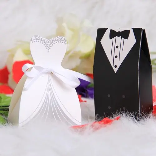 100 шт коробки для свадебных подарков смокинг жениха платье ленточка на свадебные подарки коробка конфет сахарный корпус свадебное украшение