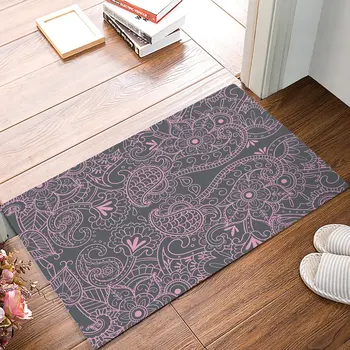 

Vintage Mandala Floral Grey And Pink Decortaive Door Mats Kitchen Floor Bath Entrance Rug Mat Absorbent Indoor Bathroom