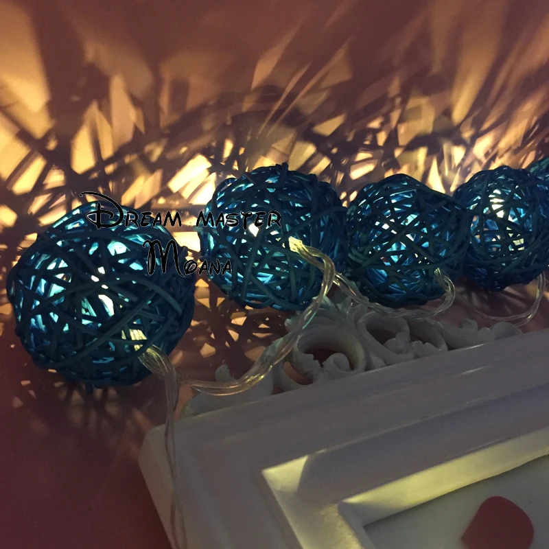Светильник-гирлянда из белого ротанга 4 м, теплый белый светильник, сказочный светильник, светильник для праздника, рождественское свадебное украшение, украшение для рождественской вечеринки - Испускаемый цвет: 40mm Sky Blue Rattan