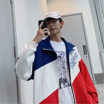 

Autumn New Jacket Men Fashion Contrast Color Letter Printing Casual Sportswear Man Streetwear Wild Hip Hop Loose Bomber Jacket