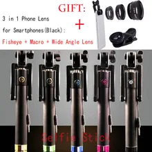 SKF34 Wired Selfie Stick Tripod Built in Shutter Monopod Fisheye Macro Wide Angle Phone Lens for