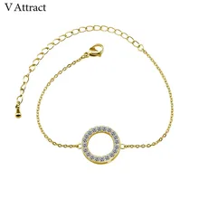 V привлечь 10 шт. Для женщин ювелирные изделия классический Винтаж CZ круг браслет манжетой Femme Bijoux Рождественский подарок простой круглый браслеты