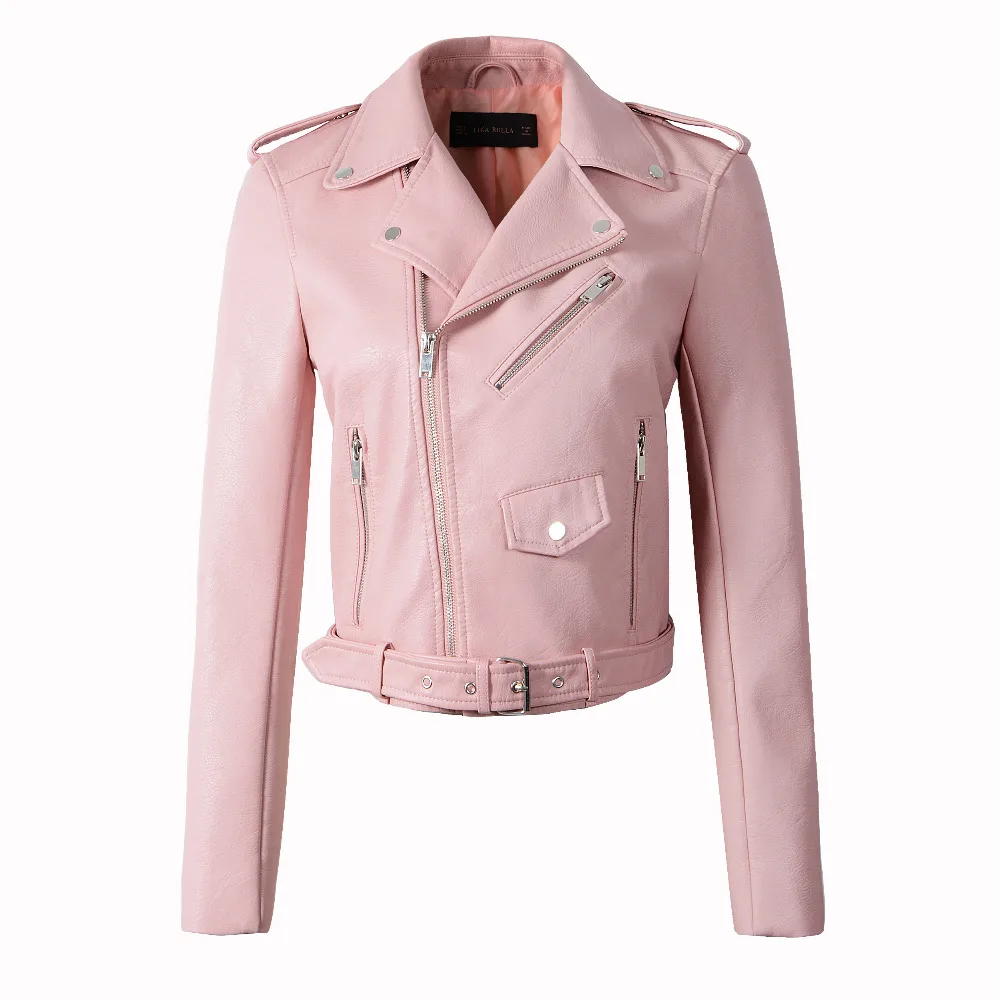 2018 New Fashion Women Autumn Winter Motorcycle Faux Leather Jackets Lady Biker PU Zipper Outerwear Coat with Belt Hot Sale