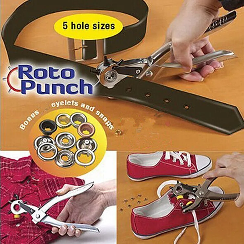 Multi Function 8'' Roto Punch Leather Hole Punching Tool Mending Solution Add Eyelets Puncher /Pilers for Belt+50pcs Eyelet DIY