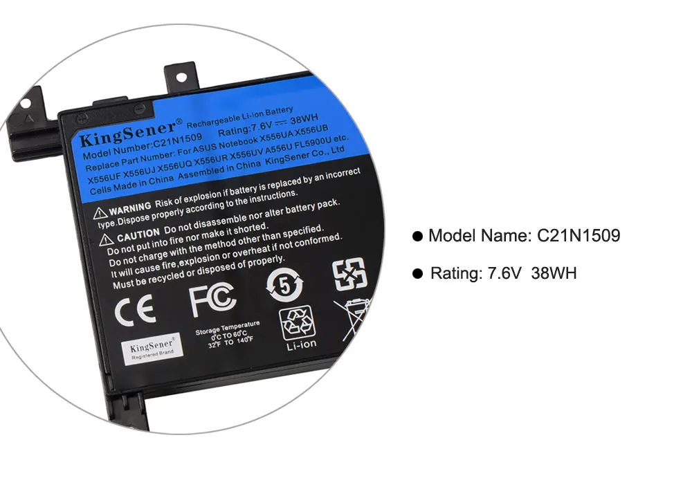 Bateria do Portátil para Asus Kingsener Nova Notebook X556ub X556uf X556uj X556uq X556ur X556uv A556u Fl5900u C21n1509 X556ua - Imagem 6