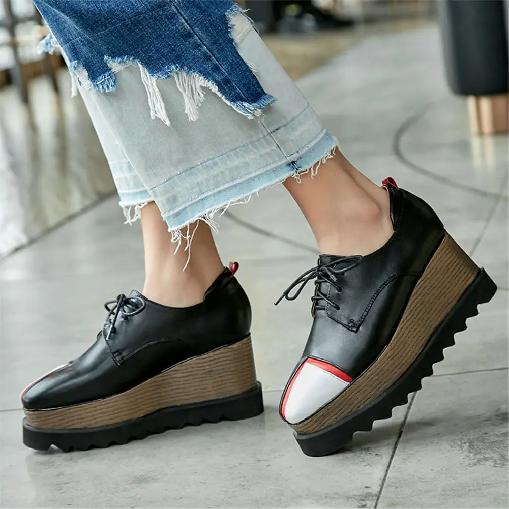 

Brand Design Big Size 42 Natural Cow Genuine Leather Flat Platform Woman Shoes Girls Shoelaces Leisure Shoes Woman Flats 2019