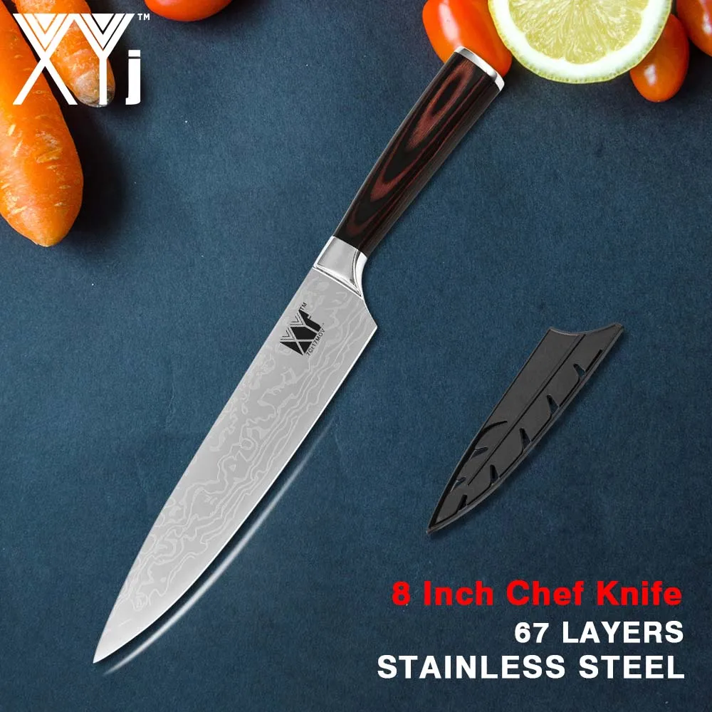 XYj японский Santoku кухонный нож поварские ножи 7Cr17mov Нож из нержавеющей стали нож для резки мяса лосося овощные Ножи Инструмент для приготовления пищи - Цвет: F 8 inch Chef