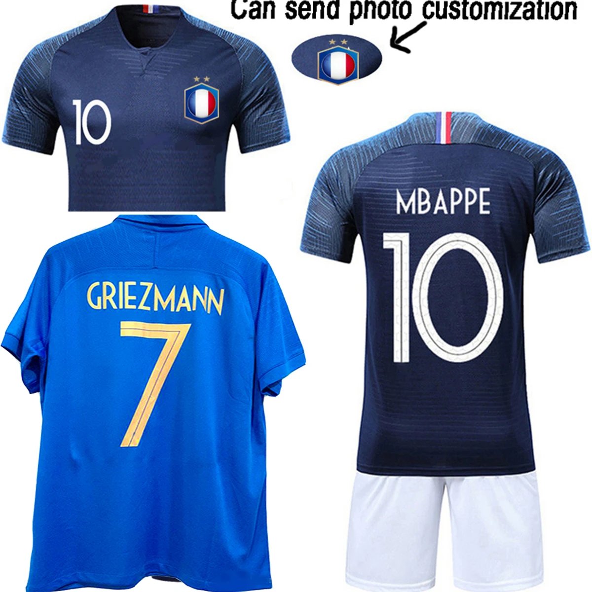 

Men adult Boys Soccer Sets France 100th anniversary 2 Stars custom Print Training game Jerseys Kids Football Shirts + Shorts Run