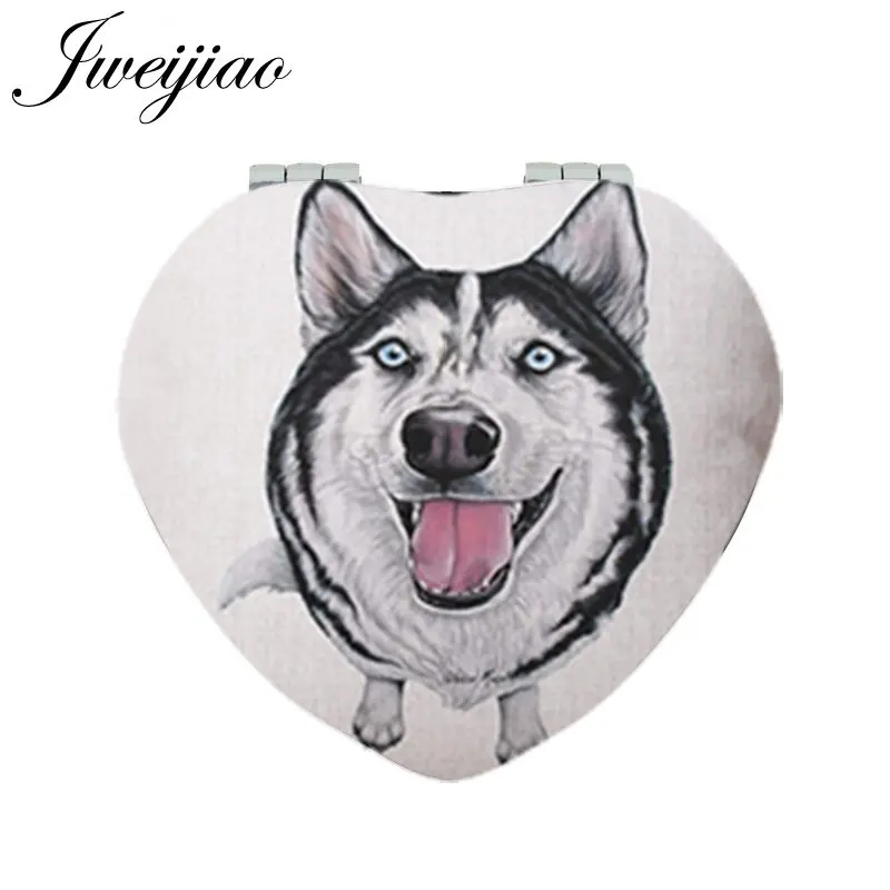 

JWEIJIAO Collie Dog Makeup Mirrors Heart Shaped Pet Dogs Folding Mini Pocket Hand Compact Mirror 1X/2X Magnifying