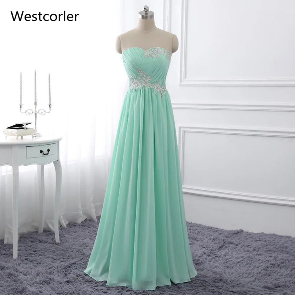 2019 Real Picture Mint Green Bridesmaid Dresses Long With Appliques And