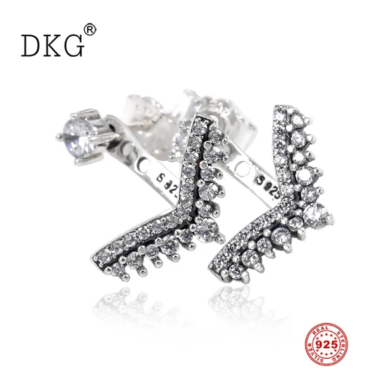 

Authentic 925 Sterling Silver Mosaic Crystal V-shaped Earrings Fits for Women Gift Charm DIY Fashion Lovers Jewelry