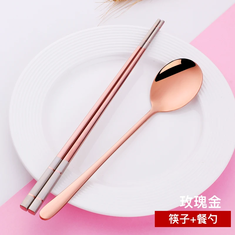 

New Hashi Silver 18/10 Stainless Steel Korean Chopstick and Spoon Set Dinnerware Black Dessert Spoon Long Handle Chop Sticks Set