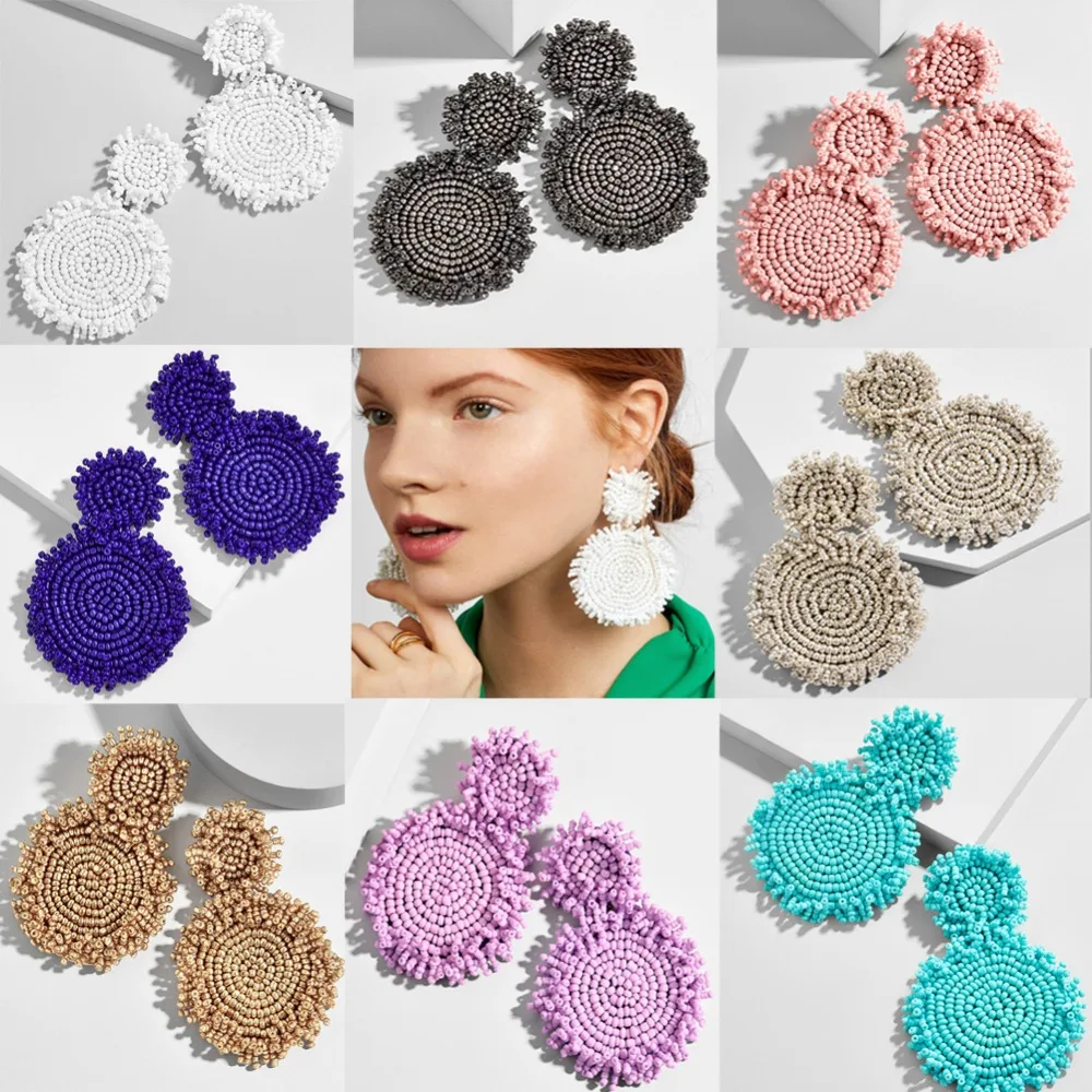 

Best lady Boho Fashion Beads Handmade Drop Earrings For Women Vintage Dangle Earrings Round Jewelry Wedding Party Girl Gifts