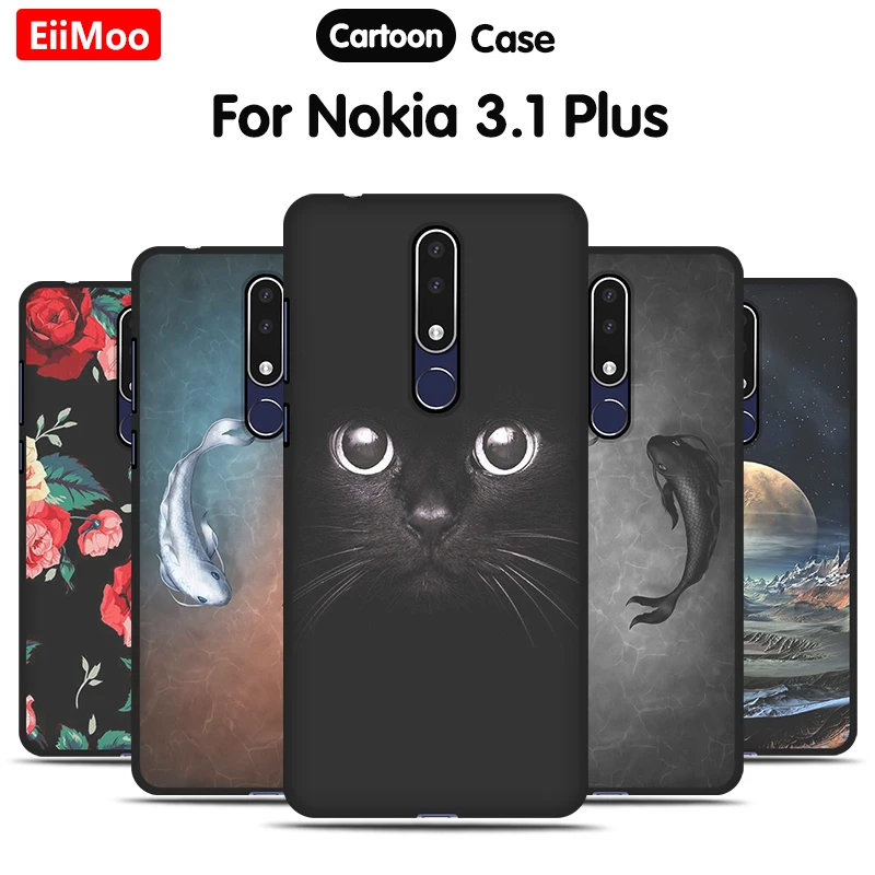 Чехол EiiMoo для Nokia 3 1 Plus чехол 2018 Nokia3.1 с милым принтом Мягкая силиконовая Черная