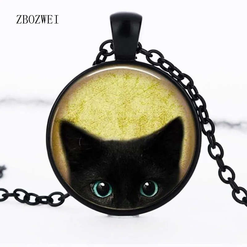 

3 / color fashion animal pendant necklace cat lover gift glass bead black cat pendant pendant necklace alloy jewelry