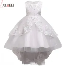 Pretty Lace Blue Puffy Flower Girl Dresses 2020 High Low Lace Appliques Communion Dresses Pageant Dresses For Little Girls 2017 cupcake blue crystal flowers baby girl dresses pageant dresses for little girls g284 1