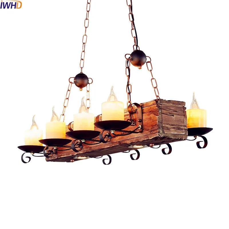 

IWHD American Country Wooden Pendant Lights LED Restaurant Loft Style Industrial Vintage Lamp Edison Pendant Lighting Fixtures