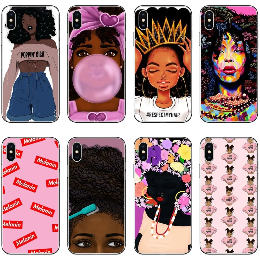 

2bunz Melanin Poppin Aba Soft Silicone Phone Case for iPhone 6 7 8 plus 5 5s se 6s Fashion Black Girl Cover For Coque iPhone X