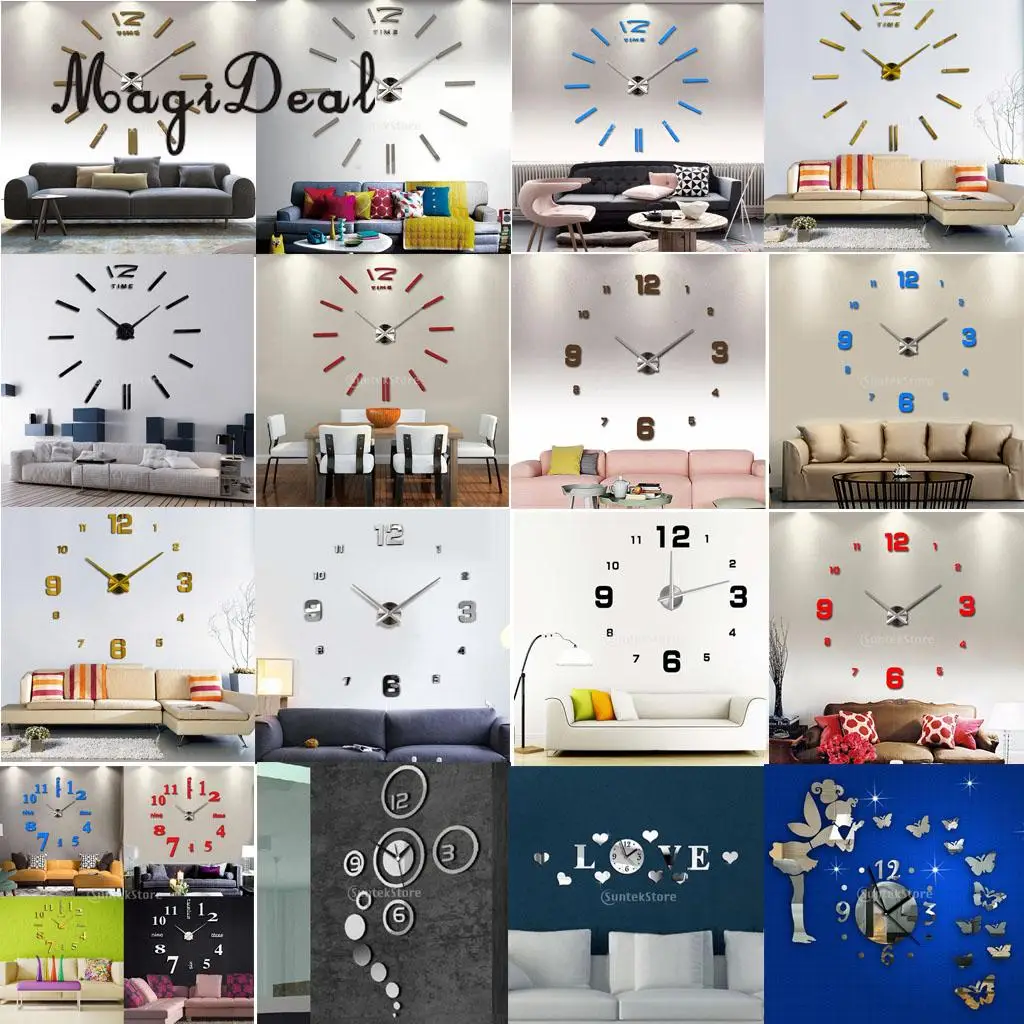 

Modern 3D DIY Large Number Wall Clocks Mirror Style Surface Sticker Home Office Decorative Decals