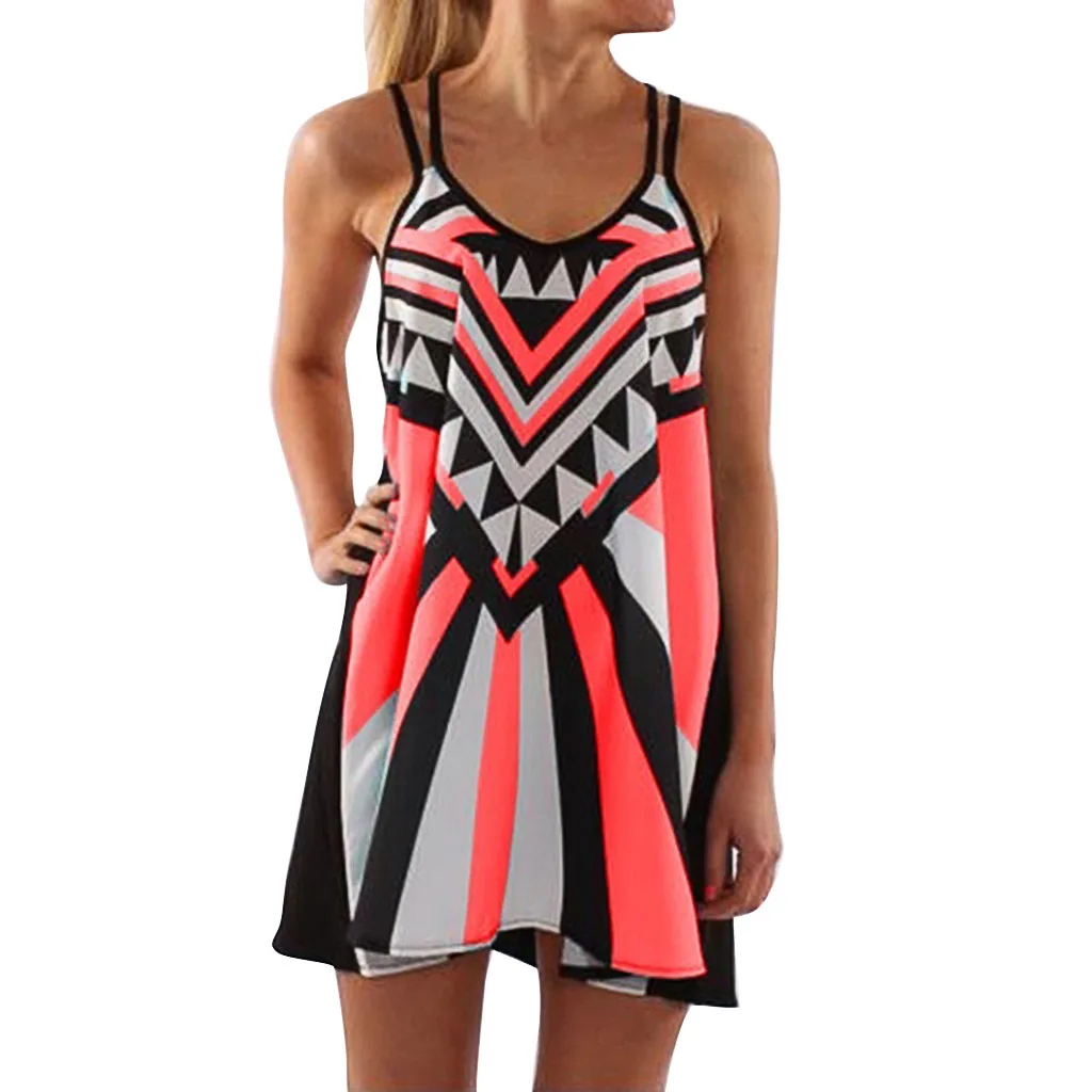 

Feitong 2019 Dress Women Vestidos Verano Fashion Women Plus Size O-Neck Camisole Sleeveless Printing Easy Mini Dress