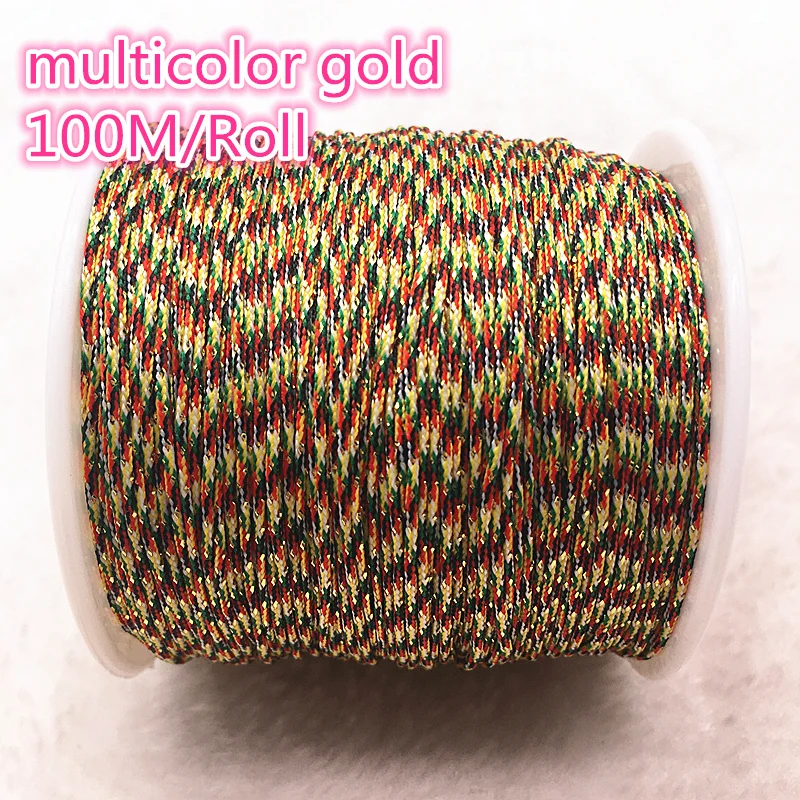

100M/Roll 0.8mm Multicolor gold Nylon Cord Thread Chinese Knot Macrame Cord Bracelet Braided String DIY Beading Thread #00N