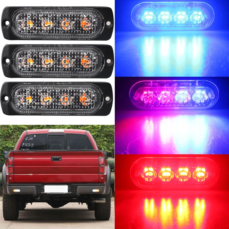 Car-Styling Bright White Yellow Red Blue Amber 4 LED Car Truck Van Beacon Strobe Warning Flashing Emergency Grille Police Light Car-Styling Bright White Yellow Red Blue Amber 4 LED Car Truck Van Beacon Strobe Warning Flashing Emergency Grille Police Light