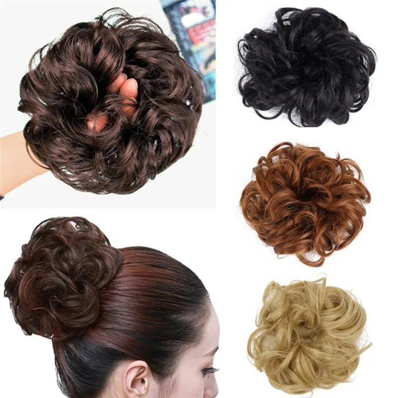 Fashion Cute Womens Girl's Straight wig Curly Bun Hair Twirl Piece