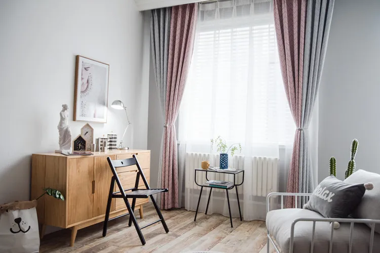 В скандинавском стиле, серый, розовый, сшитые портьеры, роскошный жаккард, поп текстура, кашемир, занавески, окно для гостиной