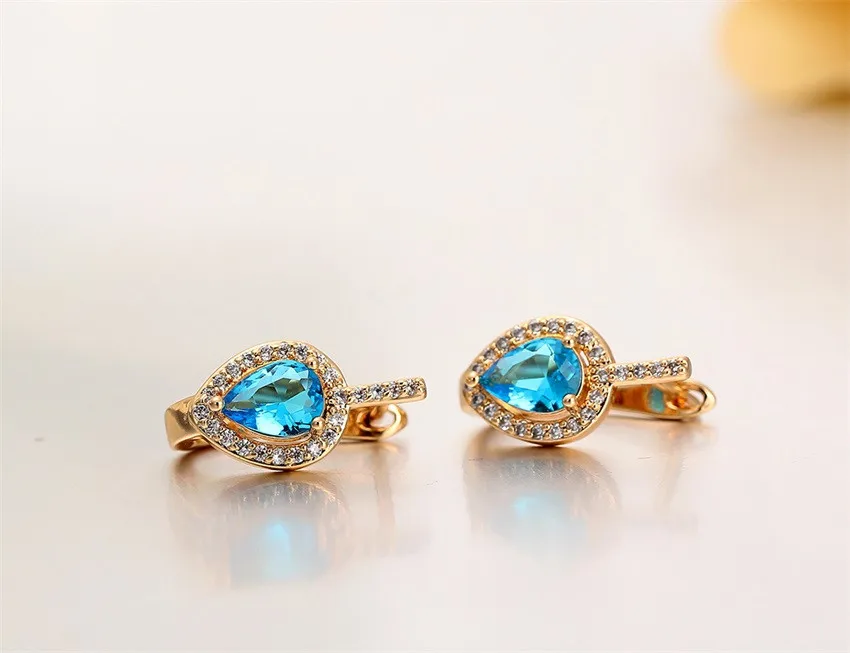 6Colors Pear AAA CZ w/ White CZ Around Gold Color Teardrop Huggies Small Hoop Earrings for Women Jewelry boucle d'oreille