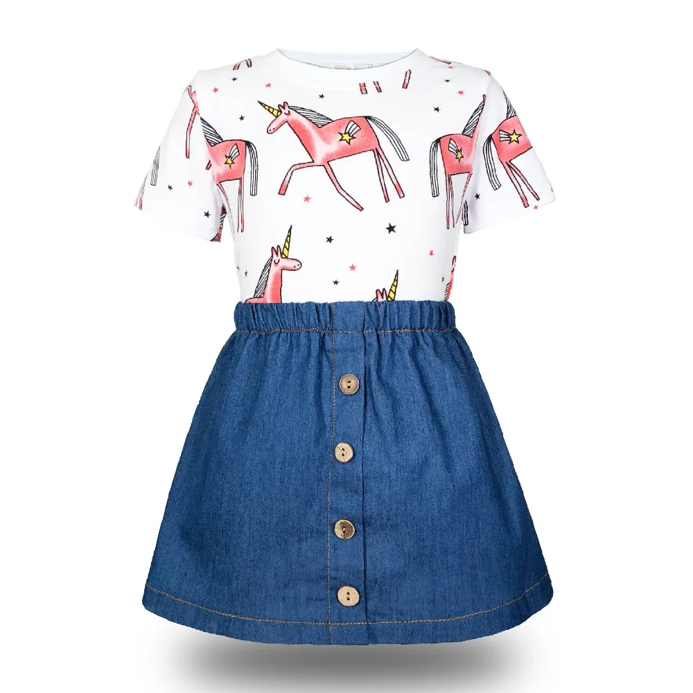 

Girls Unicorn Short Sleeve T Shirt Denim Summer Dress