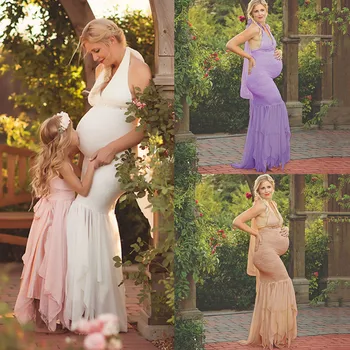 

Maternity Dresses Women Pregnants Sexy Photography Props Hanging Neck Lace Nursing Long Dress Robe Grossesse Plus Size Dresses