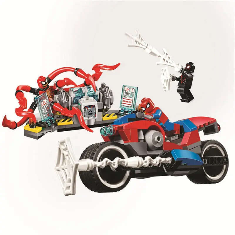 

Marvel Avengers Super Heroes Spider-Man Bike Rescue Set Building Blocks Brick Toys For Children Compatible With LegoING 76113