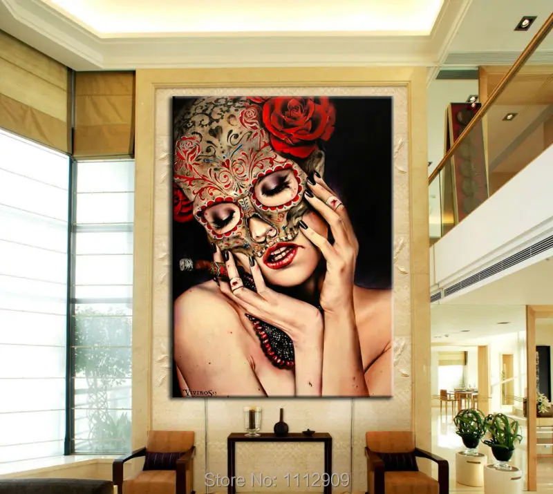

100% Handmade oil Painting Reproduction Abstract wall art paintings on Canvas Smoking Red-lip Sexy Girl by Brian M.viveros