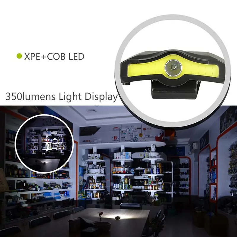 XPE+ светодиодный налобный фонарик COB cap Light 90 градусов поворотный зажим-на шляпе с питанием от света Кемпинг Велоспорт головной фонарь для рыбалки