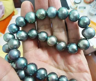 

Jew3118 12-14MM NATURAL SOUTH SEA GENUINE GREEN ROUND PEARL NECKLACE