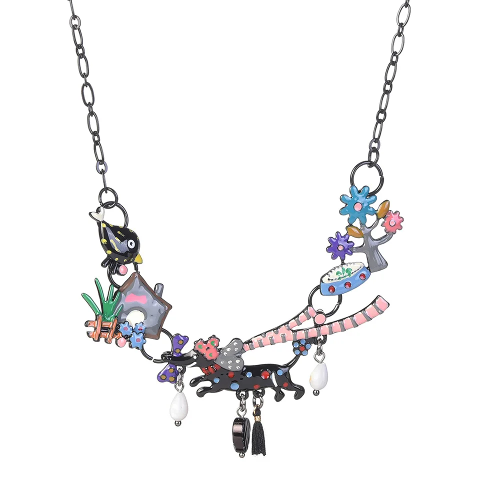 Модное колье с подвеской в виде милой собачки и дерева, ожерелье с кисточкой в виде животного, подарок для женщин, модное ожерелье, ювелирные изделия ручной работы