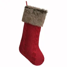 Носки для подарков на Рождество/Рождество украшения/бордовый вязание с искусственным мехом манжеты рождественские чулки P4643