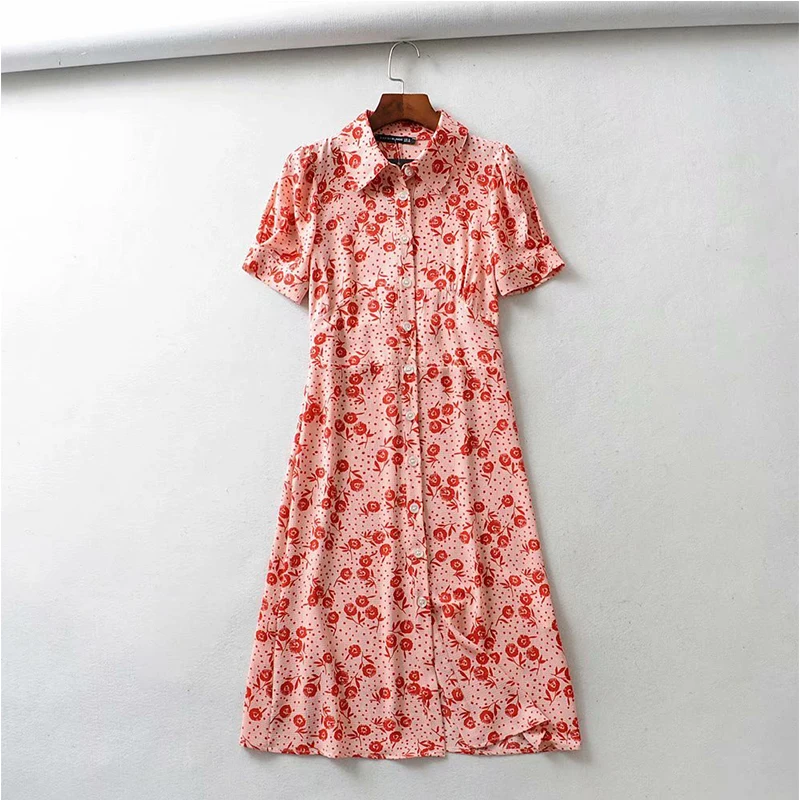 Women's Clothing Dress 2019 Polyester Printing Standing Collar Long Section Dress Ms Summer Street Slim Fit Temperament Clothing