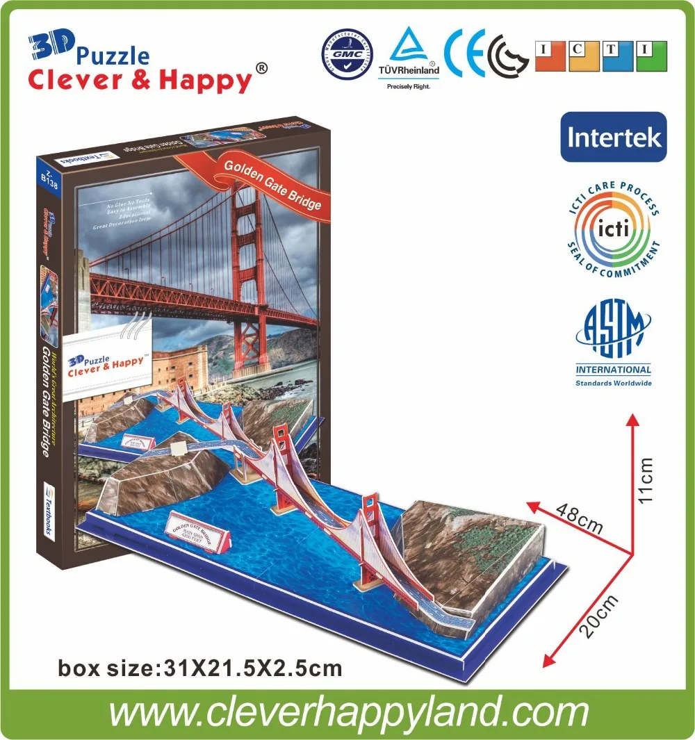 

Hot Seller Educational DIY Golden Gate Bridge 3D Puzzle Building Model