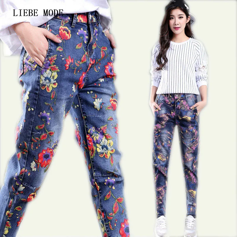 2017 Spring Summer Floral Print Elegant Painting Denim