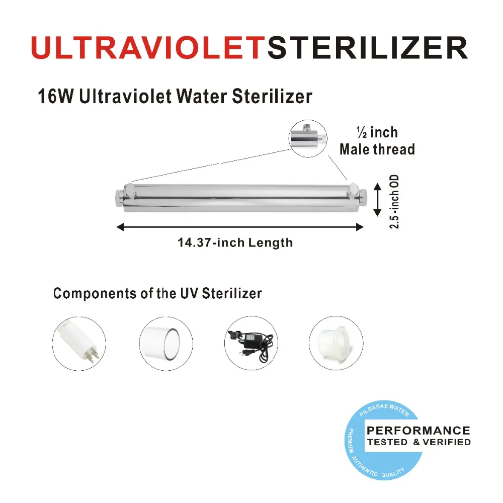 16 Вт ультрафиолетовый светильник очиститель воды весь дом УФ стерилизатор 2 GPM анти-бактерии, источник питания 200-240 В и Европа двухконтактный разъем