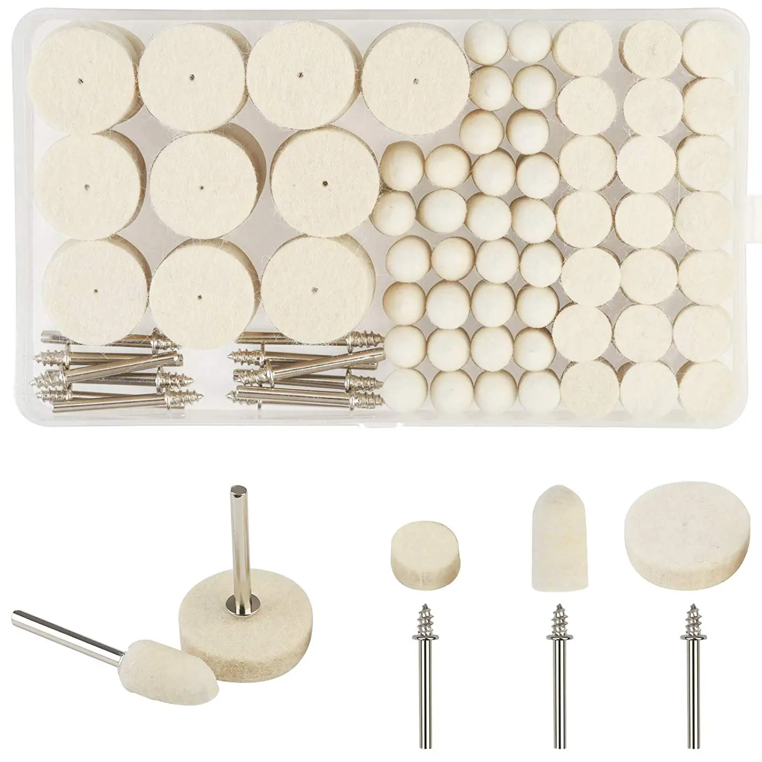 

METABLE 123 Pcs Wool Felt Polishing Pad Felt Mounted Mandrel Set Grinding Head Buffing Wheel for Rotary Tools Jewelry,Glass