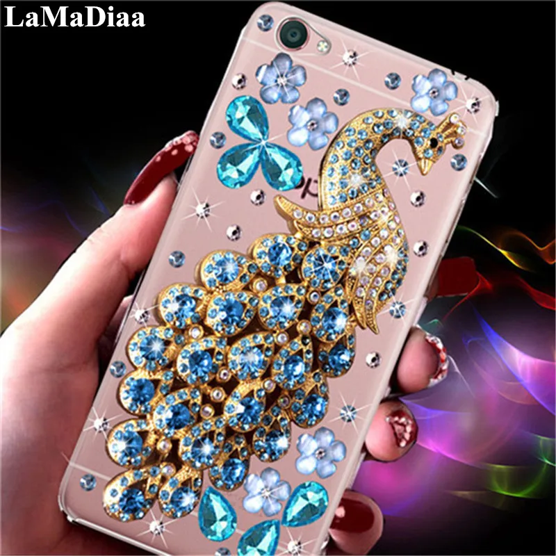 

Phone Case Bling Diamond For SamsungS5 S6 S7 S8 S9 S10 Plus S10 Lite Note5 8 9 Phone Clear Crystal Cover Peacock Flower Decora