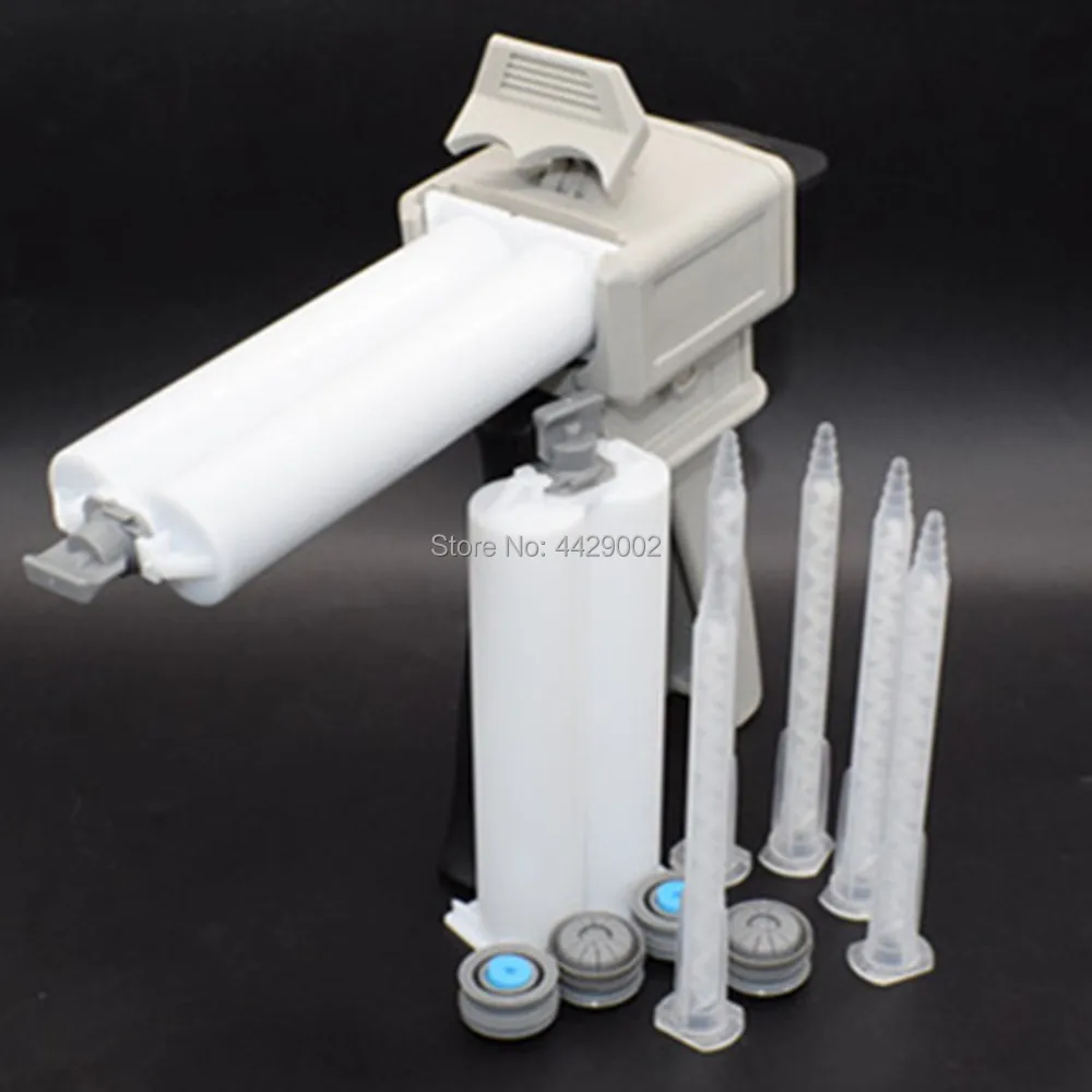 50ml 1:1 Mix Ratio Manual Epoxy Applicator Caulk Adhesive Gun + 2pcs 50ml Dual Component Mix Cartridge + 5pcs 1:1 Mixing Nozzle