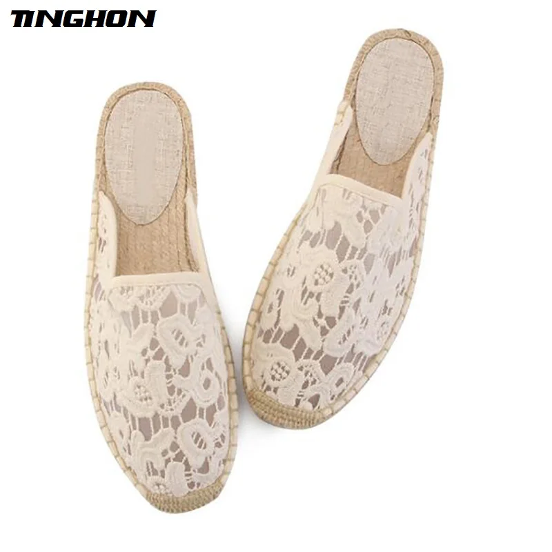 

TINGHON Fashion Women Ladies Espadrille Shoes Canvas Breathable lace Hemps Fisherman Flats Shoes
