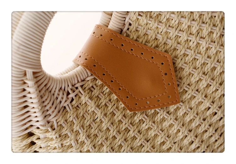 Дизайнерская соломенная сумка ручной работы, Женская круглая тканая пляжная сумка, Дамская соломенная сумка, обернутая